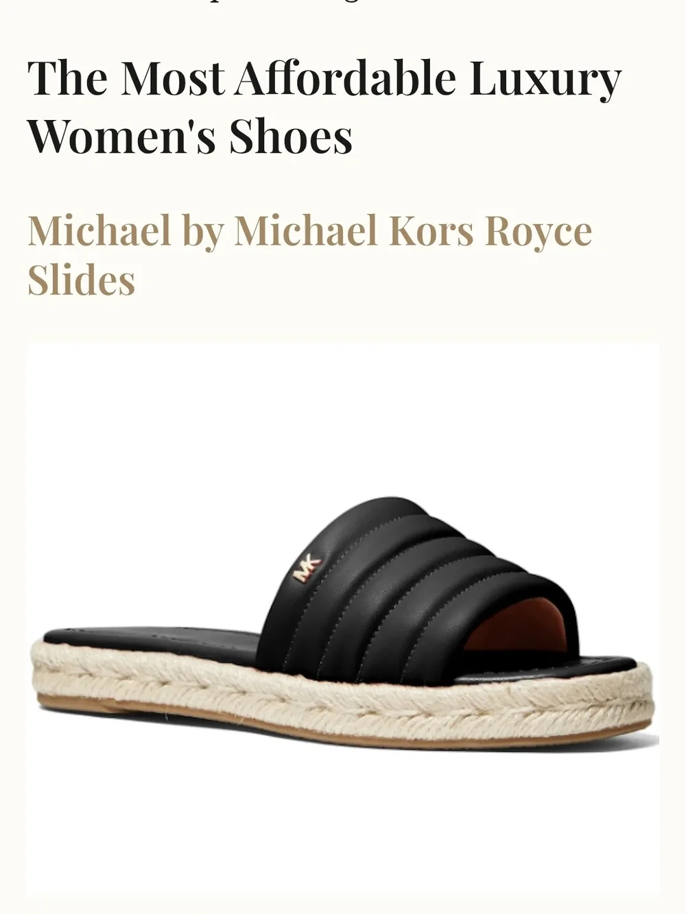 Michael Kors Black Quilted Slide Espadrille Mules-- SIZE:6